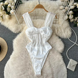 White Satin Mesh Playsuits Women Strap Beach Backless Slim Jumpsuits Ladies Transparent Club Sexy