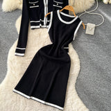 Fragrant Style High-End Set Of Women's Autumn Fashion Crash Round-Neck Long-Sleeved Knitted Shirt Sleeveless Vest