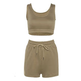 Sportswear High Waist Two Piece Sets Women Casual Crop Top & Drawstring Shorts Matching Set 2021 Summer Athleisure