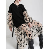 Women Pattern Printed Perspective Big Size Dress New V-Neck Long Sleeve Loose Fit Fashion Tide Spring Autumn 2023