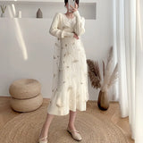 Autumn Korean Chic Slim Knit Sweater Dress Women Knitted Mesh Spaghetti Strap Dress Female Long Sleeve