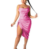 Party Satin Mini Dresses Sleeveless Ruched Sexy Club Dress Summer Women Backless Outfits Spaghetti Strap White