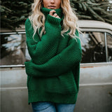 Autumn Winter Casual Thick Pullover for Women Warm Knitted Oversized Turtleneck Sweater Women's Green Tops Woman