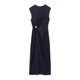 New Gold Styling Sleeveless Denim Fan Dress