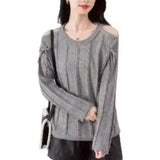 Dongmen Design Sense Minority Open-Shoulder Sweater Women's 2024 Autumn And Winter New High-End Relaxed Lazy Long-Sleeved Blouse-Outfit