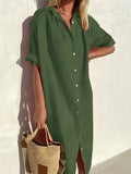 Casual Loose Sleeves Button Dress Cotton And