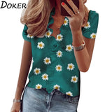 New Design Womens Tops And Blouses Streetwear Floral Print V-neck Short Sleeve Women Shirts Plus Size Office Blouse