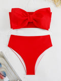 2025 New Breast-Smeared Bow High-Waisted Bikini Sexy Bikini Split Swimsuit