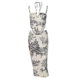 Toloer Vintage Style Slim Print Skirt Two-Piece Fashion Suit