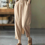 2023 Summer Casual Cotton Linen Pants Women Retro Pockets Loose Harem Pants Woman Solid Elastic Waist Trousers