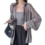 Temperament Long-Sleeved Sunscreen Shirt Women 2025 Summer New Chiffon Shirt Air-Conditioning Shirt White