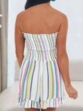 Smocked Ruffled Strapless Bandeau Romper Women Casual Strapless Jumpsuit Playsuit Summer Off Shoulder Short