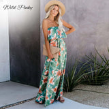 2020 Tropical Rainforest Printed Dress For Women Off Shoulder Split Sleeveless Summer Hoilday Beach Casual