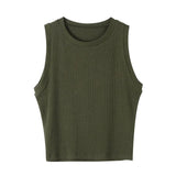 Knitted Ribbed Solid Vest Women Casual Basic Skinny Tank Sleeveless Cottons Sexy Ladies Summer Off Shoulder Crop