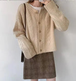 Oversize Women's Sweaters Autumn Winter sweater Vintage buttons O Neck Cardigans Single Breasted Puff Sleeve Loose