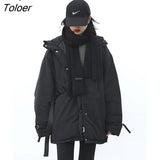 Korean Style Loose Hooded Padded Coat Autumn Winter Thick Padded Coat Drawstring Bread Coat