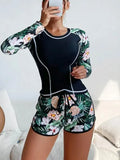 2025 New Surf Suit Long Sleeve Anti-Diving Suit Print Flat Angle Separation Conservative Swimsuit Women