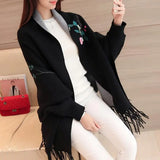 Embroidery Floral Tassel Trench Coats Women Cloak Long Sleeves Knitted Cardigan Sweater Windbreaker 2020 Winter