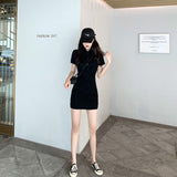 2023 Summer Short Sleeve Cotton Buttons Polo Sexy Dress Women Fashion Streetwear Outfits Party Elegant Pencil