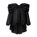 Loose Shirt For Women Slash Neck Long Sleeve Bow Collar Lantern Sleeve Solid Blouses Female Spring Clothes New
