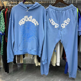 55555 Hip Hop Printed Letter Cobweb Hoodie Hoodie Couple Style Hoodie Trend-Outfit