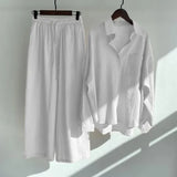 Summer Autumn Cotton Linen Women's 2 Piece Sets Outfits Vintage Elegant Casual Oversized Loose Shirts Blouses and Pants
