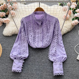 Senior Hook Flowers Autumn Top Temperamant Long Sleeve Single Breasted Loose 2022 Ladies Korean Solid OL Long