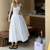 Summer Elegant Midi Dress Korean Clothing Short Sleeve Beach Style Sundress Party Even Office Lady Sexy Corset Dress
