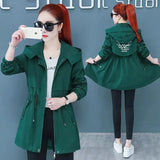 Trench Coat 2021 Autumn New Drawstring Hooded Mid Long Overcoat Plus Size 5XL Female Windbreaker Basic Coats Casual