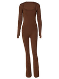 Toloer Women's Fall New Solid Color Simple Long Sleeve Shawl Jumpsuit Fashion Slim