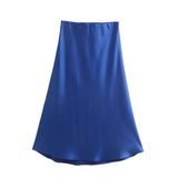 2024 New Elastic Waistline Simple Full-Color Satin Full-Length Skirt-Outfit