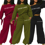 Label Piece Two Set Women Sweatsuits for Women Fall Clothes Tracksuit Bow Petal Sleeve Loose Pants Wholesale