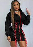 Lace-Up Zipper Long Sleeve Hoody Casual