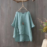 Summer Blouse Women Half Sleeve Tunic Tops Solid Work Shirt Casual Loose Vintage Cotton Linen Blusas