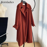 2021 Autumn Oversized Women Trench Coat Elegant Full Sleeve Belted Female Overcoat Double-breasted Long Women