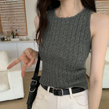 Retro Twist Sling Vest For A Woman In Summer, A New Style Of Slimming, Lazy Wind, Unique Design, Grey Knitted Clothes.-Outfit