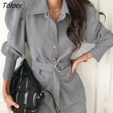Elegant Dress for Woman Puff Sleeve Turn-down Maxi Vestidos Clothes Spring Single-breasted Street Chic Dress Woman