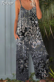 2023 Spaghetti Straps Backless Print Tie Big Wide Leg Pants Women Summer Overalls Jumpsuit Beach Rompers