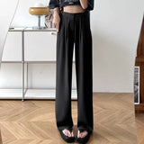 Toloer Leg Pants Female Spring And Autumn High Waist Loose Large Size Pants Hanging Sense Camel Color Autumn Thin Narrow Version Straight Pants Suit Pants-Outfit