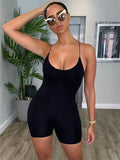 Summer Casual Rompers Women Jumpsuits 2022 Backless Cross Rompers Playsuits Black Bodycon One Pieces Outfits