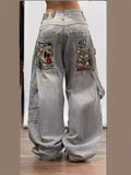 Y2K Gothic Jeans Male High Street Personality Pattern Loose Straight Tube Wide-Outfit