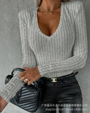 Neck Women Solid Sexy Slim Fit Full Sleeve Tops Thin Splice Simple Regular T Shirts Casual Ladies Autumn Winter 2023-Outfit