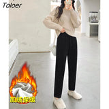Black White Women Pants Autumn Winter Warm Corduroy Loose Slim Straight Harem Pants Female Korean Style Capris