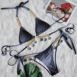 Toloer New Sexy Strap Gradient Print Women's Split Swimsuit Luxury Crystal Diamond Bikini Shell