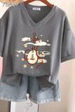 100% Cotton M-6XL T Shirt Chinese Lute Print Tshirt Short Sleeve Women's Top Summer Couple V Neck Oversized T