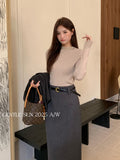 Xixi 2025 New White Label Long-Sleeved Lace High-Neck Knitted Top Sweater Female