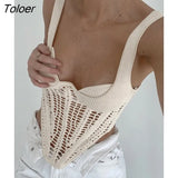 Fishbone Waist Crocheted Knitted Crop Tops Women Vest Tee 2022 Summer Sexy Sleeveless Hollow Out Y2K Tops Corset