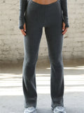 Women Ribbed Knitted Long Pants High Waist Solid Color Slim Fit Bell-Bottoms Leggings Flare Pants Streetwear 2023 New-Outfit