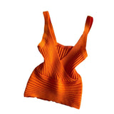 Pit Knitted Vest V-Neck With Solid Color High-Rise Bare Back Street Short Sling