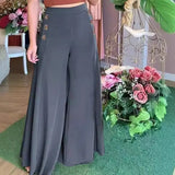 Toloer Spring / Summer 2023 Pants Women's Button Elastic High Waist Summer Wide Leg